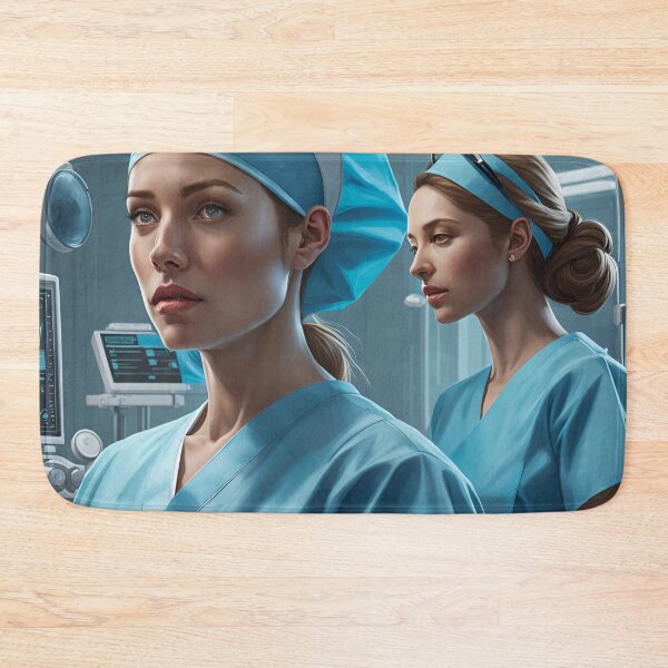 Item preview, Nurses wearing light blue scrubs, carrying out a surgical operation designed and sold by Colin Bentham.