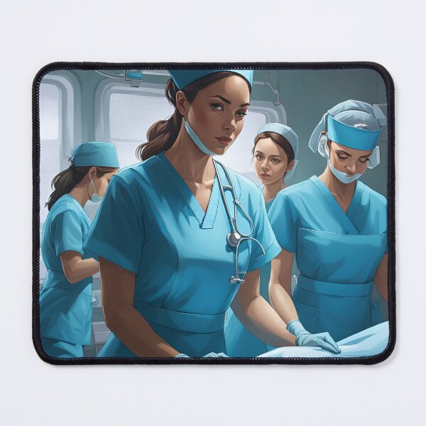Item preview, Nurses wearing light blue scrubs, carrying out a surgical operation designed and sold by Colin Bentham.
