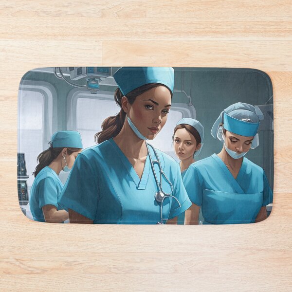 Item preview, Nurses wearing light blue scrubs, carrying out a surgical operation designed and sold by Colin Bentham.