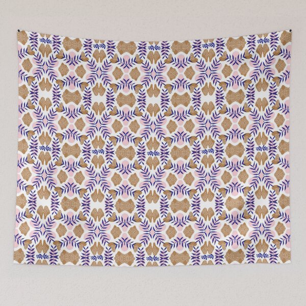 Item preview, Tropical Elements Fern + Feather Honey Pink Navy designed and sold by OaktreeStudio.