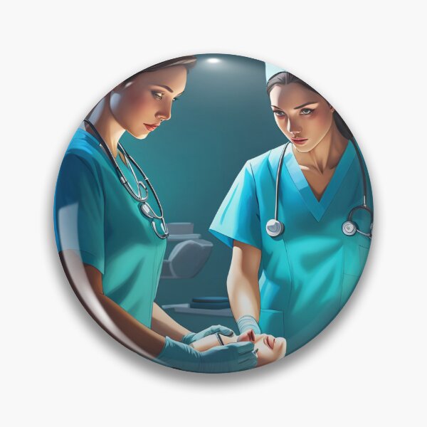 Item preview, Nurses wearing light blue scrubs, carrying out a surgical operation designed and sold by Colin Bentham.