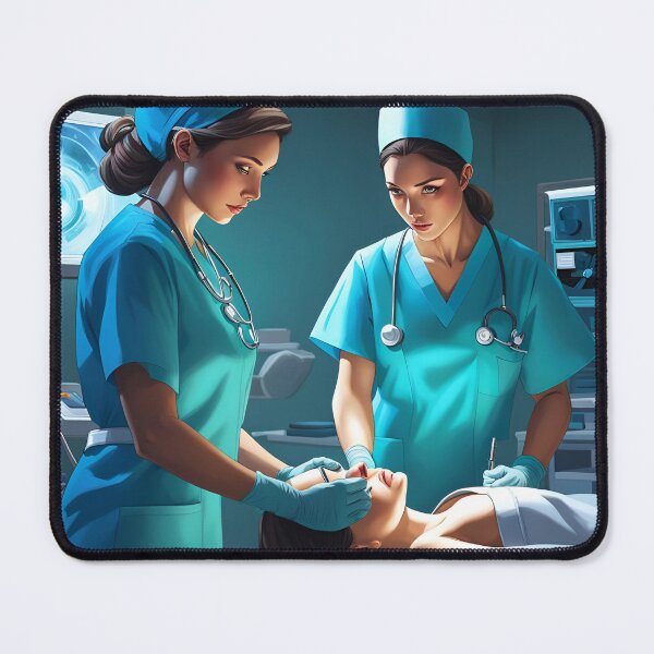 Item preview, Nurses wearing light blue scrubs, carrying out a surgical operation designed and sold by Colin Bentham.