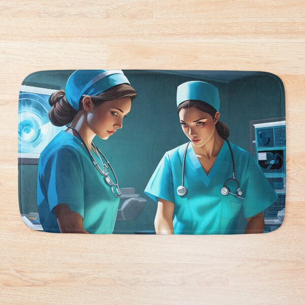 Item preview, Nurses wearing light blue scrubs, carrying out a surgical operation designed and sold by Colin Bentham.
