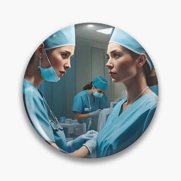 Item preview, Nurses wearing light blue scrubs, carrying out a surgical operation designed and sold by Colin Bentham.
