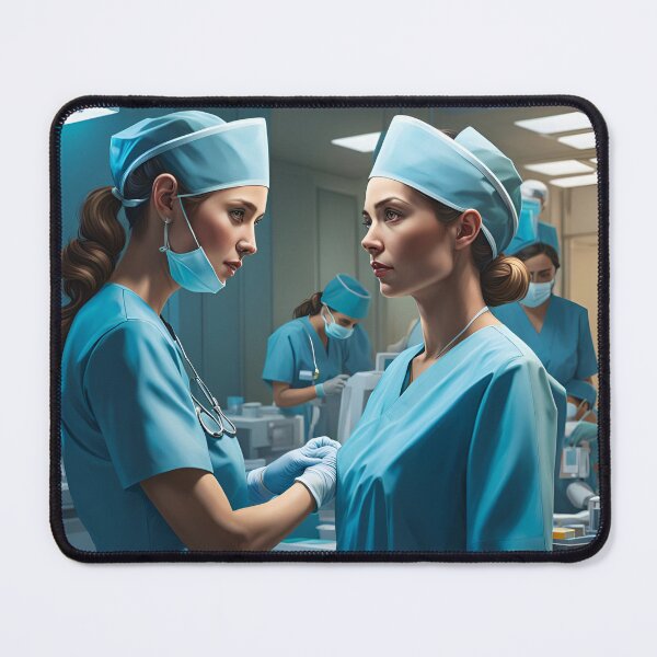 Item preview, Nurses wearing light blue scrubs, carrying out a surgical operation designed and sold by Colin Bentham.