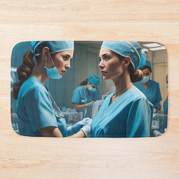 Item preview, Nurses wearing light blue scrubs, carrying out a surgical operation designed and sold by Colin Bentham.