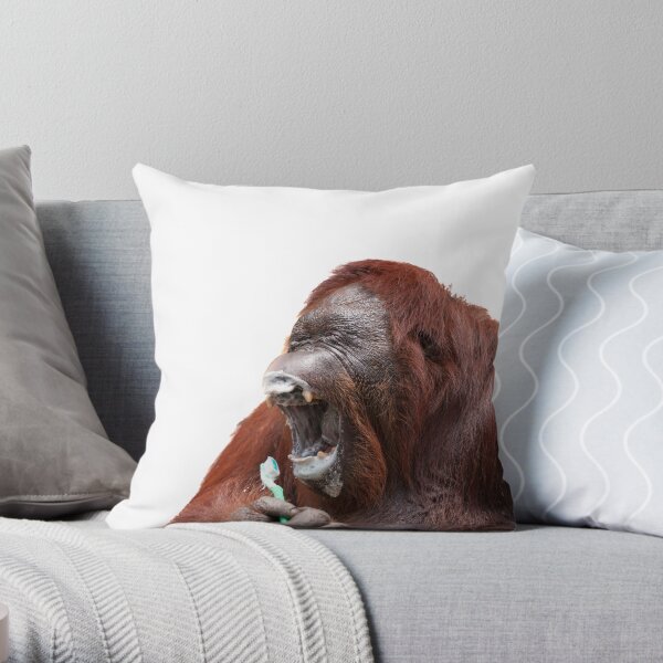 Orangutan Oral Hygiene 01 Throw Pillow