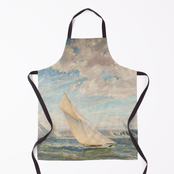 Item preview, America's Cup Yacht Racing sailboats on Narragansett Bay, Newport, Rhode Island nautical maritime landscape painting by Alice Maude Taite Fanner designed and sold by Jéanpaul Ferro.