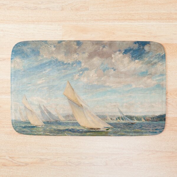Item preview, America's Cup Yacht Racing sailboats on Narragansett Bay, Newport, Rhode Island nautical maritime landscape painting by Alice Maude Taite Fanner designed and sold by Jéanpaul  Ferro.