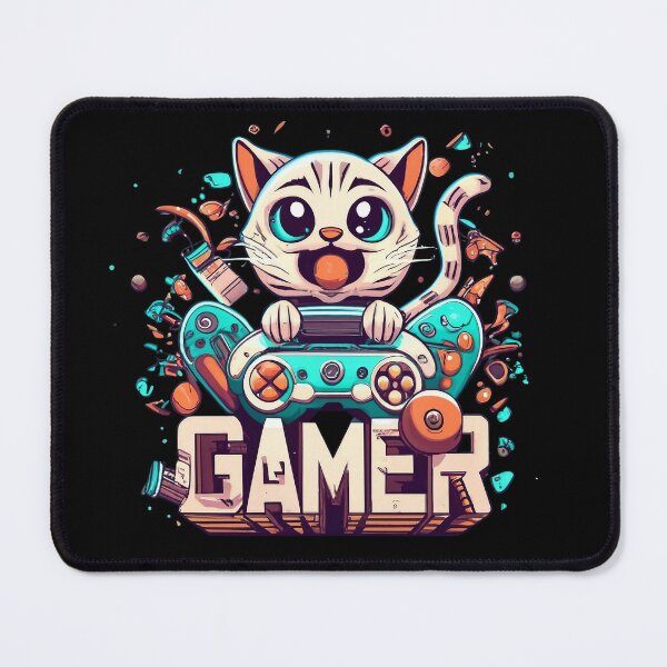 Item preview, Gamer white cat designed and sold by KatjaDenzler.