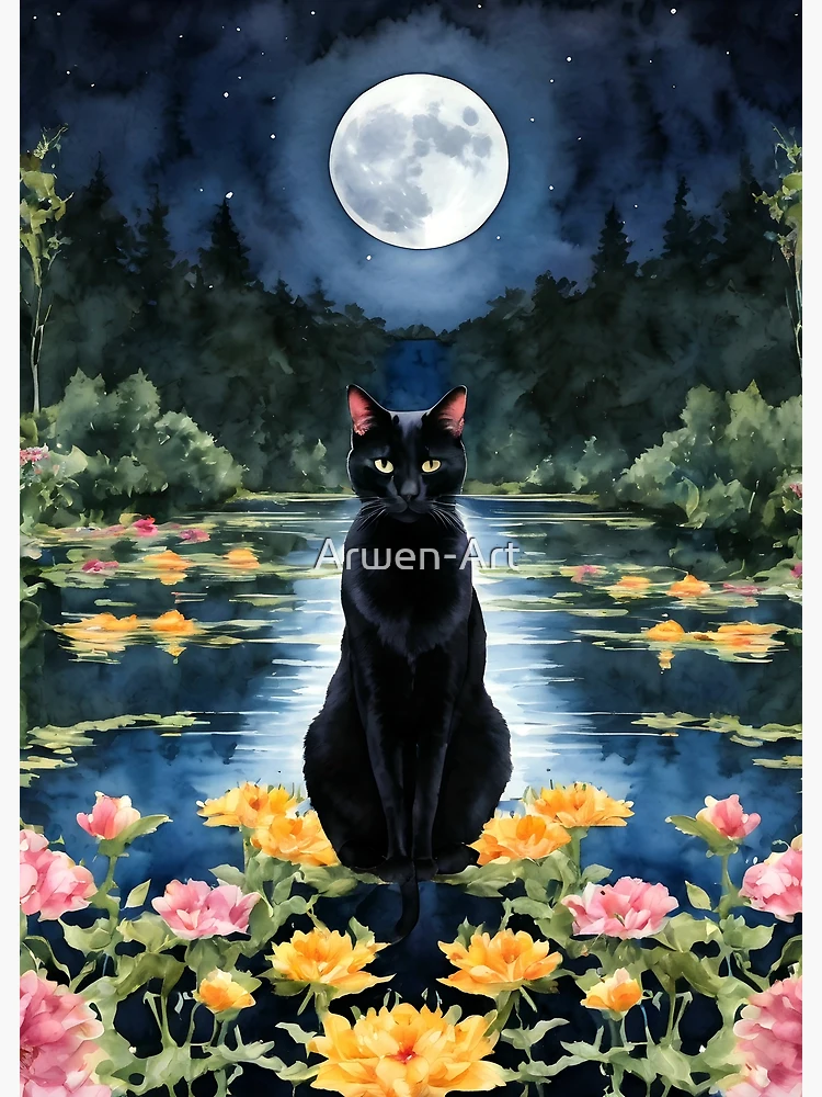 Mystical Cat Journal, Gothic Black Cat Celestial Cat Lined Hardcover  8x5.7