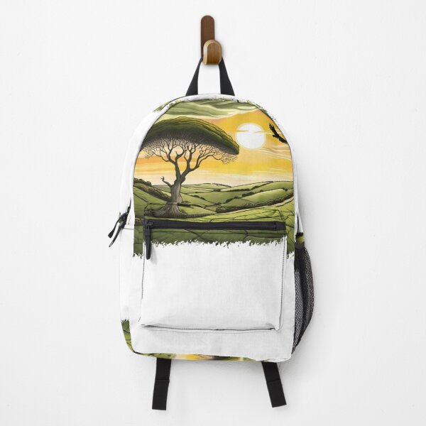 Item preview, Cartoon landscape with sycamore gap and beautiful sunset with bird designed and sold by SwanAndStone.