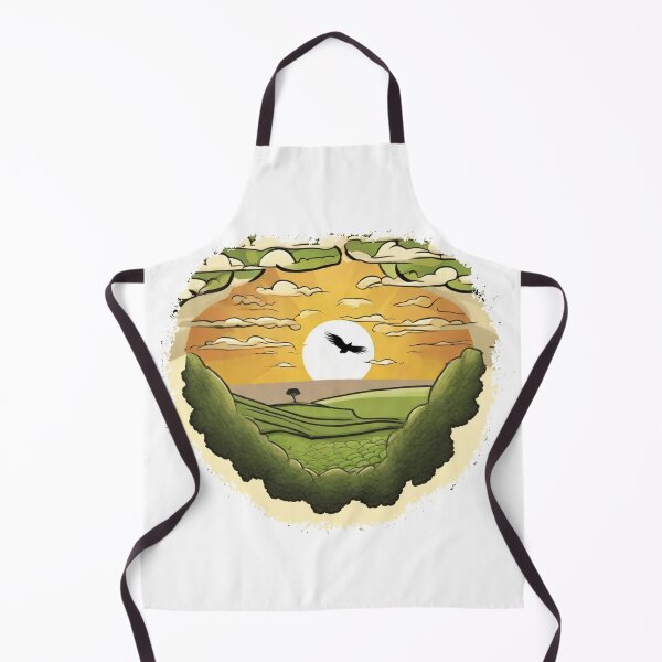 Item preview, Cartoon Abstract Landscape with Sycamore Gap and Colorful Sunset designed and sold by SwanAndStone.