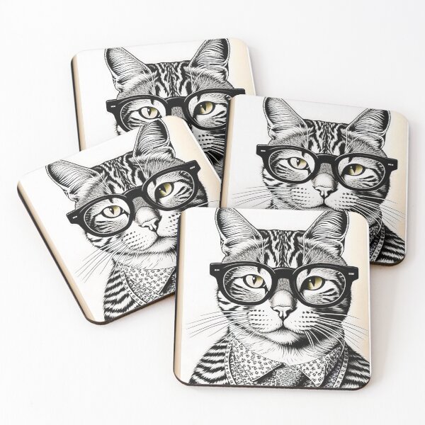 Item preview, cat with glasses black and white designed and sold by InnovaDigital.