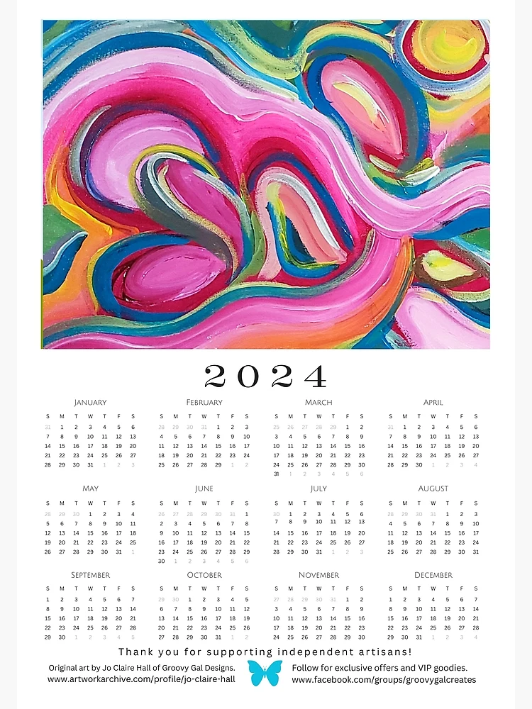 Impression artistique for Sale avec l'œuvre « Calendrier 2024 abstrait Geo  Rainbow 1. Sarcelle » de l'artiste Dominiquevari