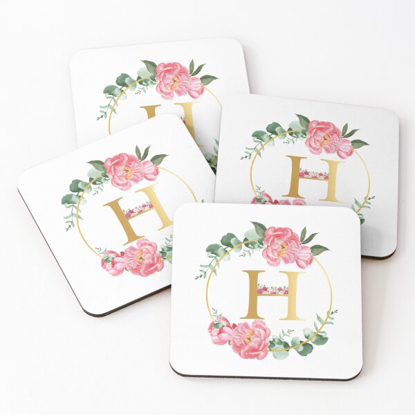 Artikelvorschau, Buchstabe H-Monogramm-Blumenrahmen mit goldenen Blumen entworfen und verkauft von ArtCornerStudio.