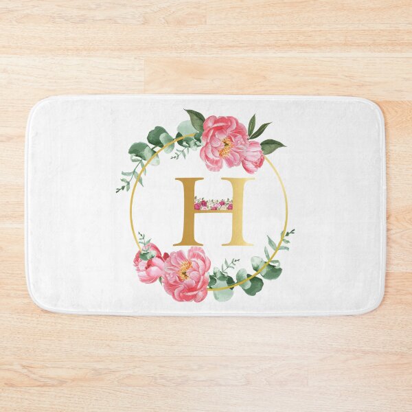 Item preview, Letter H Monogram Floral Golden Flowers Frame designed and sold by ArtCornerStudio.