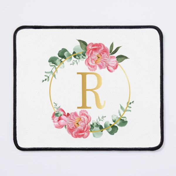 Item preview, Letter R Monogram Floral Golden Flowers Frame designed and sold by ArtCornerStudio.
