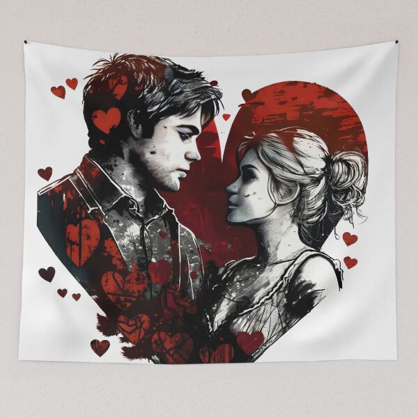 Item preview, The loving couple with roses in black white and red designed and sold by ManuelAndreas.
