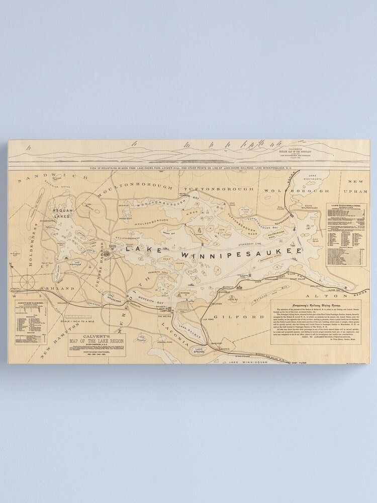 Alternate view of Vintage Map of Lake Winnipesaukee (1896) Canvas Print