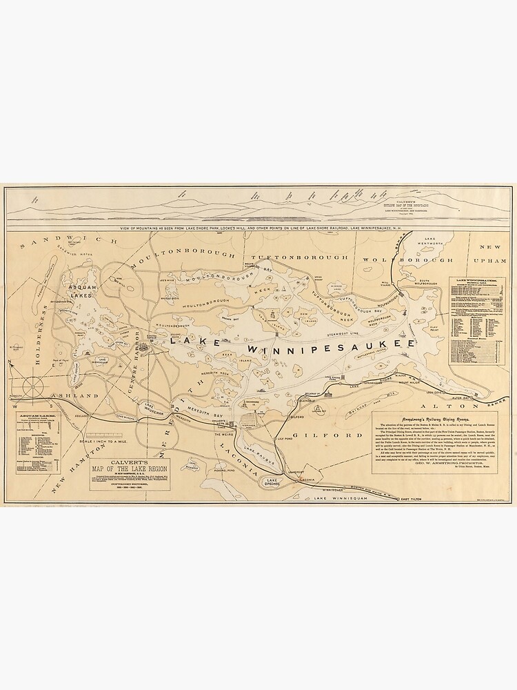 Vintage Map of Lake Winnipesaukee (1896) by BravuraMedia