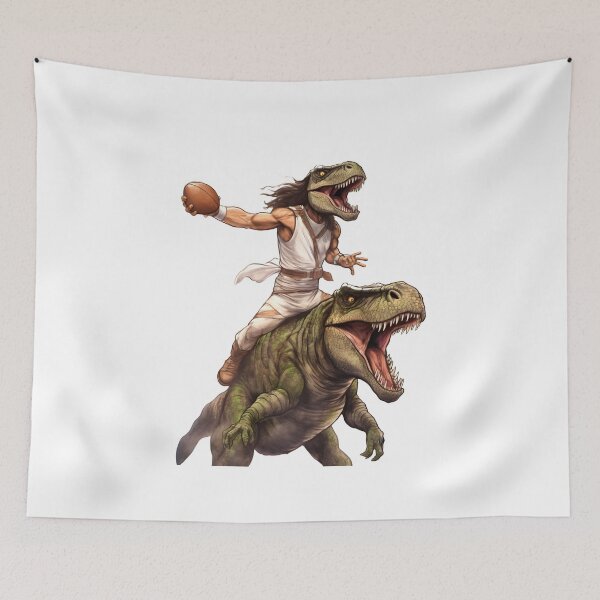Item preview, Masked Jesus Riding Dinosaur Playing Football–Who Would Jesus Draft In The First Round of Fantasy Football? A Dinosaur  designed and sold by ignasirus.