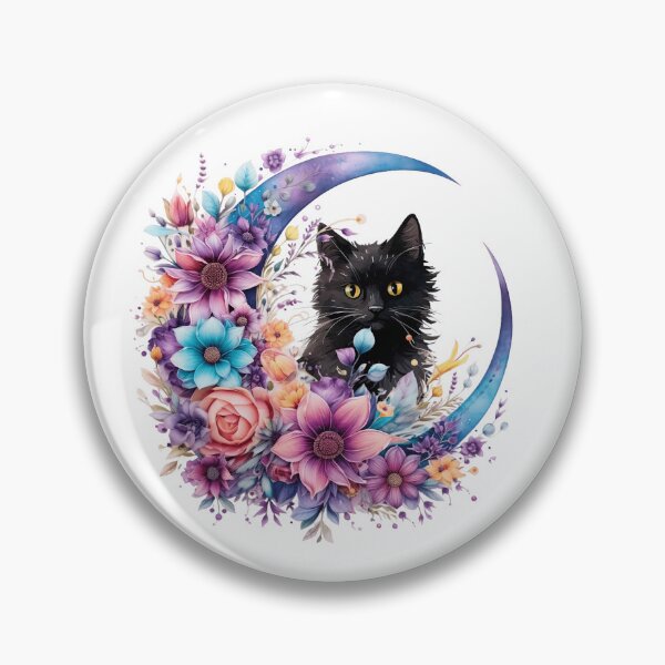 Artikelvorschau, Bunter Blumenmond der schwarzen Katze entworfen und verkauft von HappyLifeCreate.
