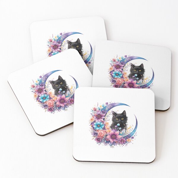 Item preview, Colorful Black Cat Floral Moon designed and sold by HappyLifeCreate.
