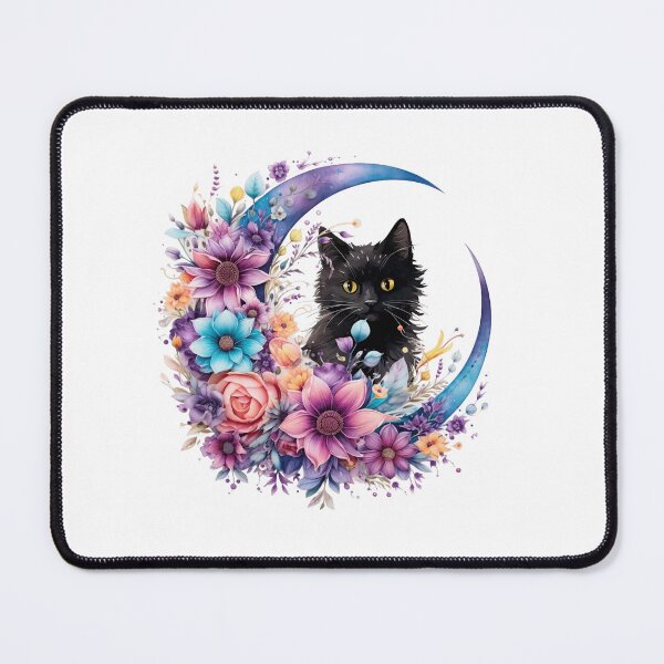 Item preview, Colorful Black Cat Floral Moon designed and sold by HappyLifeCreate.