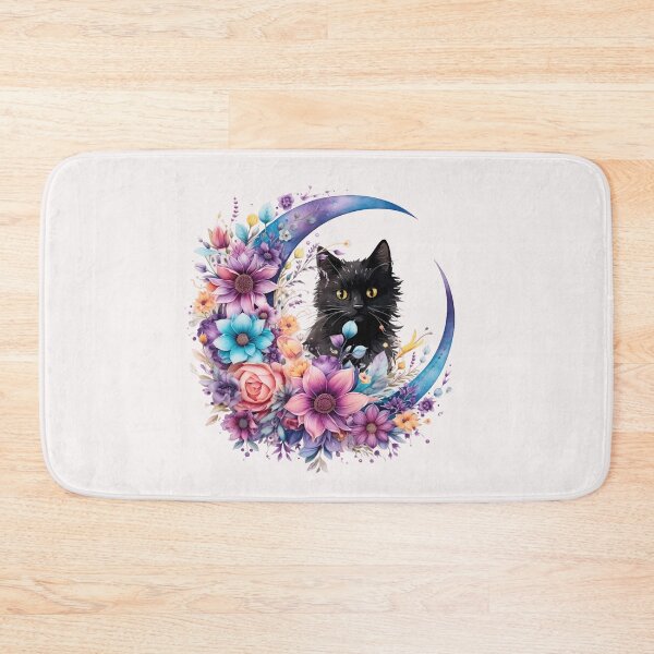 Item preview, Colorful Black Cat Floral Moon designed and sold by HappyLifeCreate.