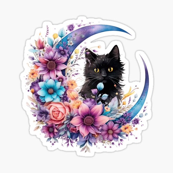 Black cat icon and moon phase' Sticker