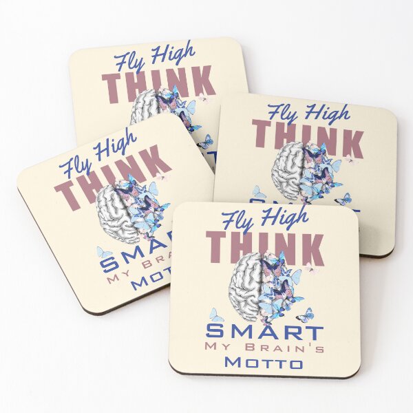 Item preview, Fly High, Think Smart: My Brain's Motto, motivational quote, cultivating Mental Health and Wellness, blue butterflies,color floral brain designed and sold by Collagedream.
