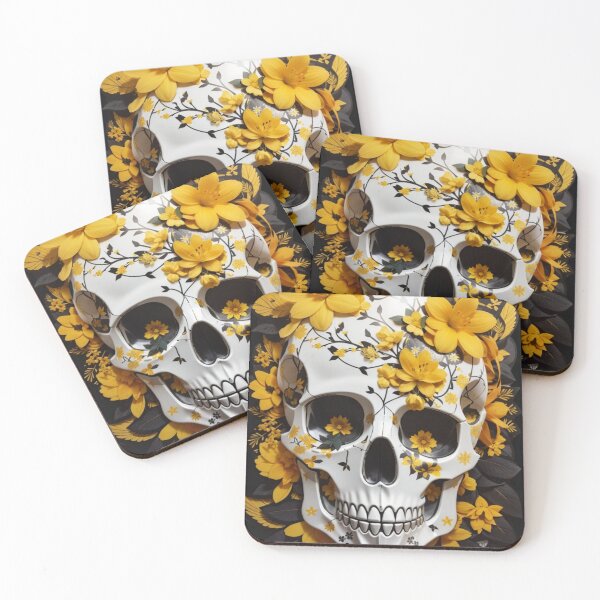 Item preview, Skull Harmony: Aesthetic Floral Fusion in Yellow designed and sold by ArtemExpressio.