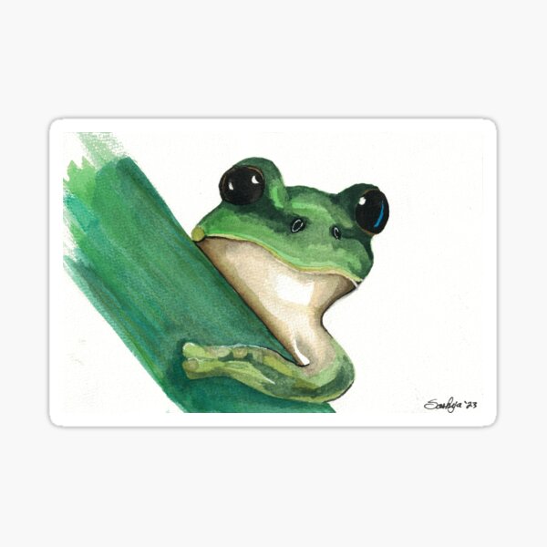 Item preview, Tree Frog on a Blade of Grass - Original Watercolor Painting designed and sold by SaskyaFate.