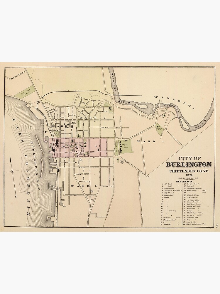 Discover Vintage Map of Burlington Vermont (1873) Premium Matte Vertical Poster