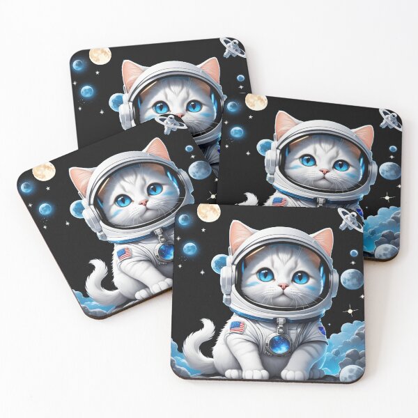 Item preview, Cute white space cat with blue eyes looking at the moon and stars.Astronaut cat. designed and sold by By-Jeff.
