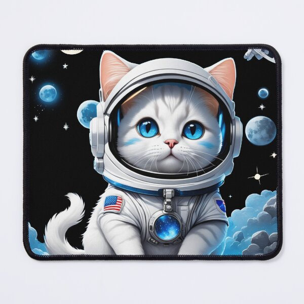 Item preview, Cute white space cat with blue eyes looking at the moon and stars.Astronaut cat. designed and sold by By-Jeff.