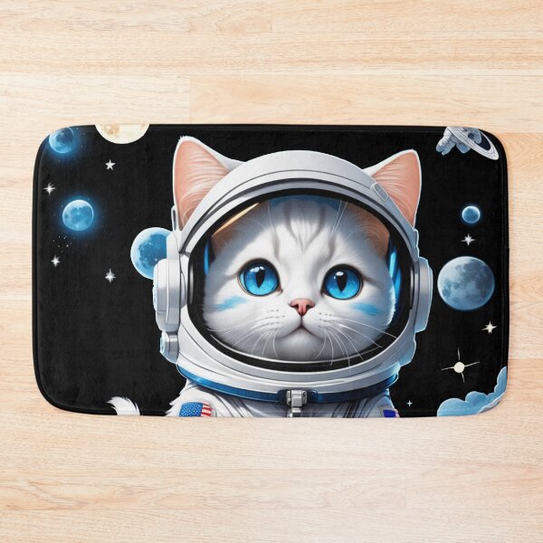 Item preview, Cute white space cat with blue eyes looking at the moon and stars.Astronaut cat. designed and sold by By-Jeff.