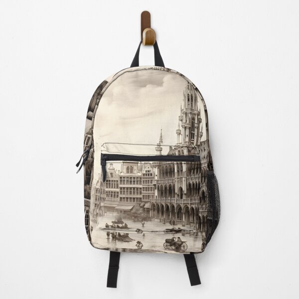 Item preview, A historical painting of the old streets in Brussels in the style of sepia tone designed and sold by AI-Only Creations.