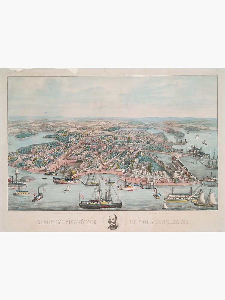 Disover Vintage Pictorial Map of Annapolis MD (1864) Premium Matte Vertical Poster