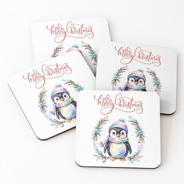 Item preview, Watercolor Colorful Pastel Penguin Christmas Holiday Greetings Card designed and sold by Cawaiico.