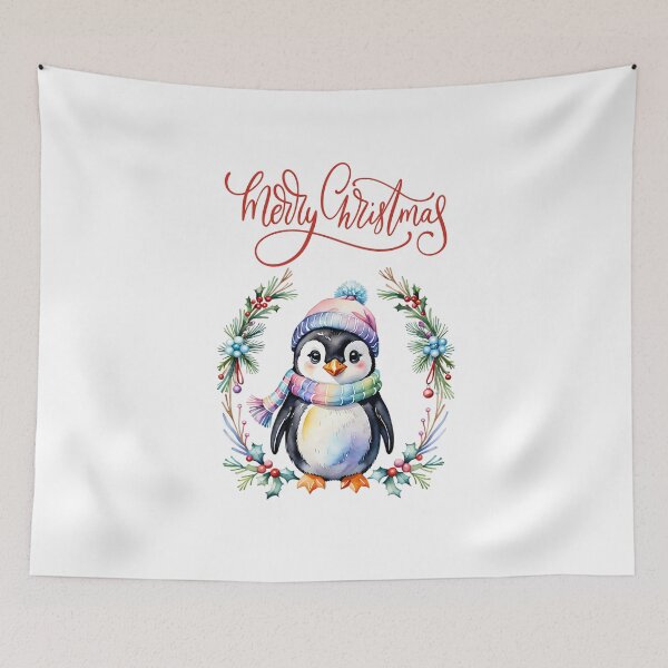 Item preview, Watercolor Colorful Pastel Penguin Christmas Holiday Greetings Card designed and sold by Cawaiico.