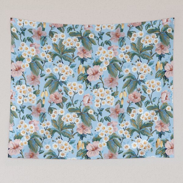 Aperçu de l'œuvre Jardin Floral Vintage - Bleu & Rose créée et vendue par Sarah Thorpe Designs .
