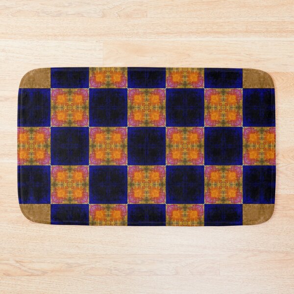 Item preview, Bright geometric velvet textured orange khaki midnightblue patchwork designed and sold by ArtistSunny.