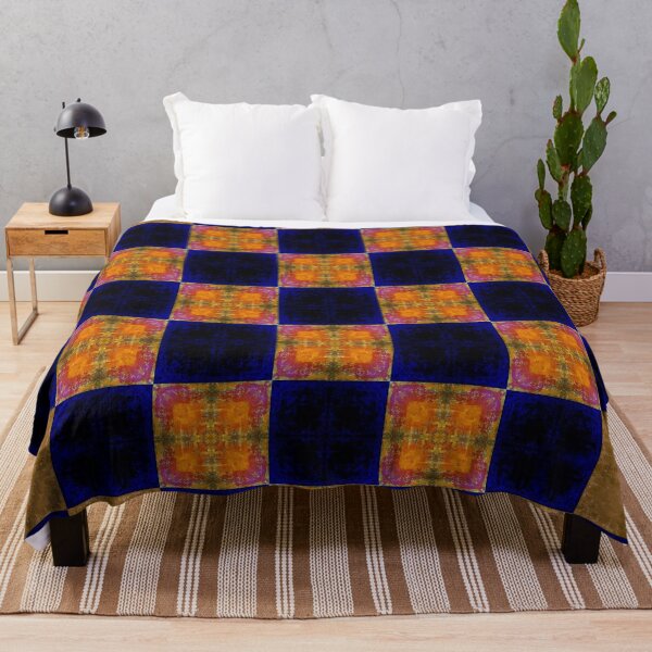Item preview, Bright geometric velvet textured orange khaki midnightblue patchwork designed and sold by ArtistSunny.