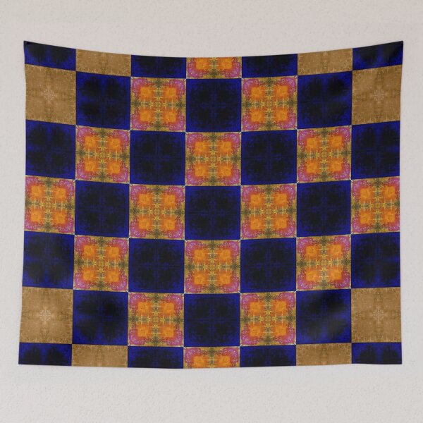 Item preview, Bright geometric velvet textured orange khaki midnightblue patchwork designed and sold by ArtistSunny.