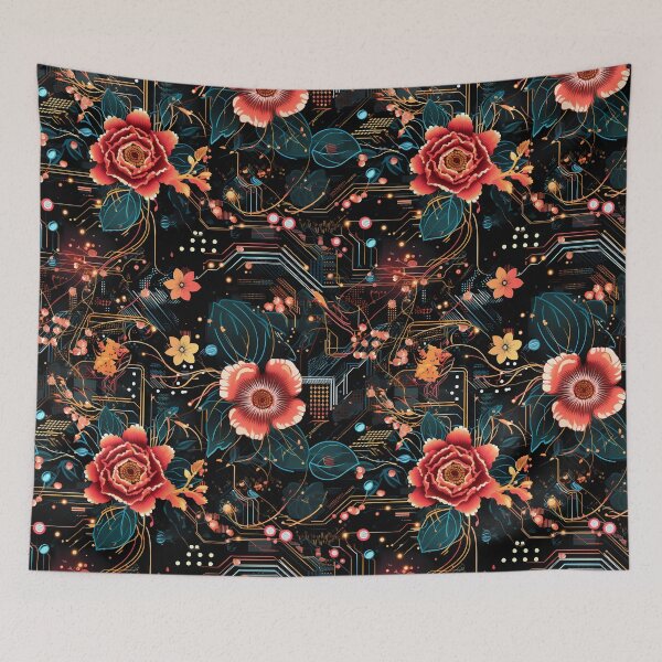 Item preview, Cyberpunk Flowers and Circuitry Pattern designed and sold by SchorlCraft.