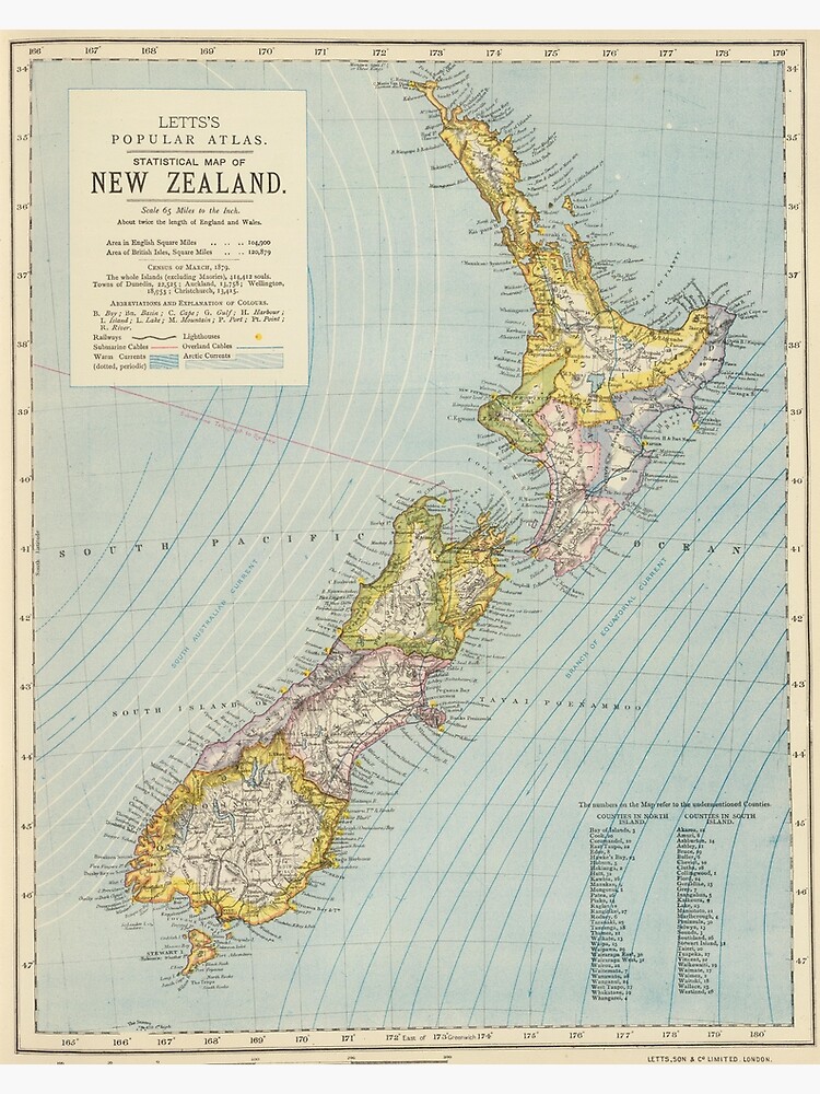 Australia new zealand Vintage Map Print poster paper for glass frame 900mm 