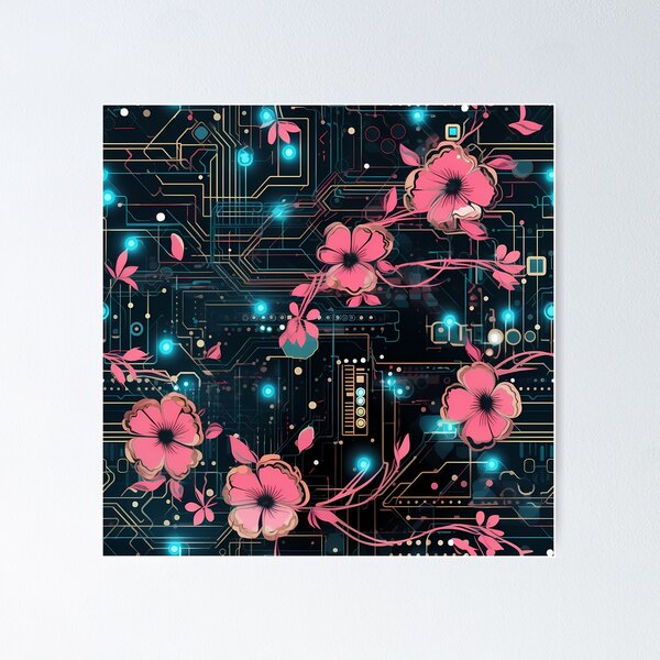 Item preview, Cyberpunk Flowers and Circuitry Pattern designed and sold by SchorlCraft.