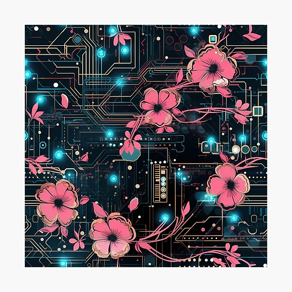 Item preview, Cyberpunk Flowers and Circuitry Pattern designed and sold by SchorlCraft.